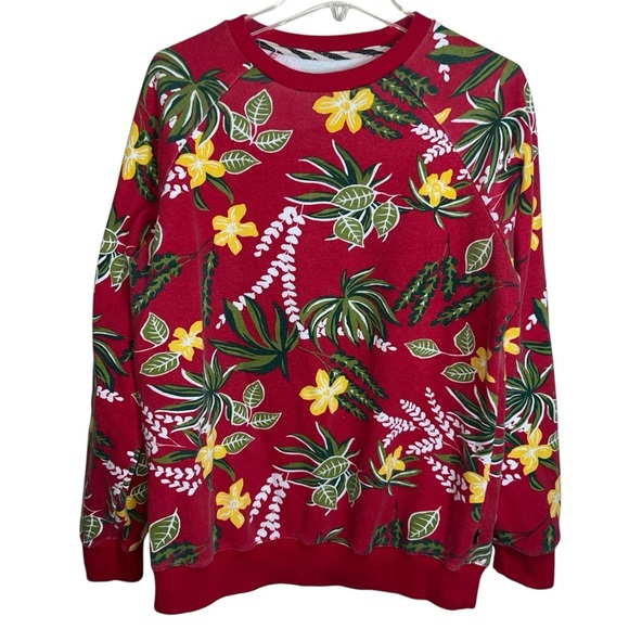 Vans Off The Wall Rare Red Tropical Floral Hawaiian Pullover Crewneck Medium - Picture 1 of 7